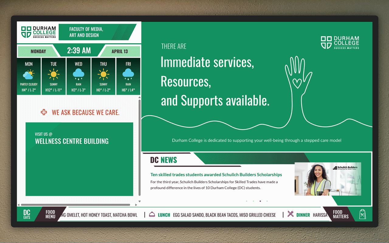 Durham College digital signage display